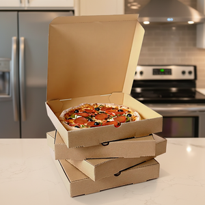 Boîte à pizza en papier kraft avec logo personnalisé imprimé, imperméable, écologique, en carton ondulé, pour la <span class=keywords><strong>livraison</strong></span> en gros - Product Image 1
