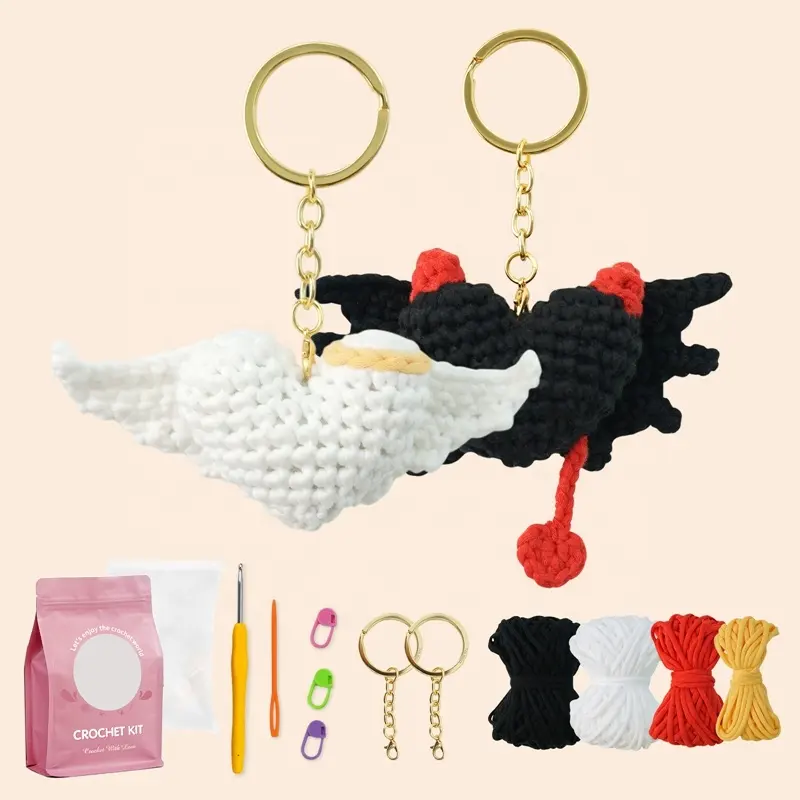 Diy Art Complete Sewing Craft Knitting Starter Valentine Gifts Angel Keychain Amigurumi Beginner Crochet Kit Heart For Kids