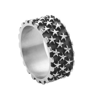 Starry <b>Ring</b> Men's Stainless Steel Five Pointed Star Retro Punk Style Jewelry Gift <b>Silver</b> Color 26089 - Product Image 1