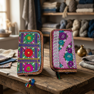 Handcrafted Floral Embroidered Boho Style Clutch Wallet Featuring Cotton Lining Durable Zipper Closure and Portable Design - Product Image 3