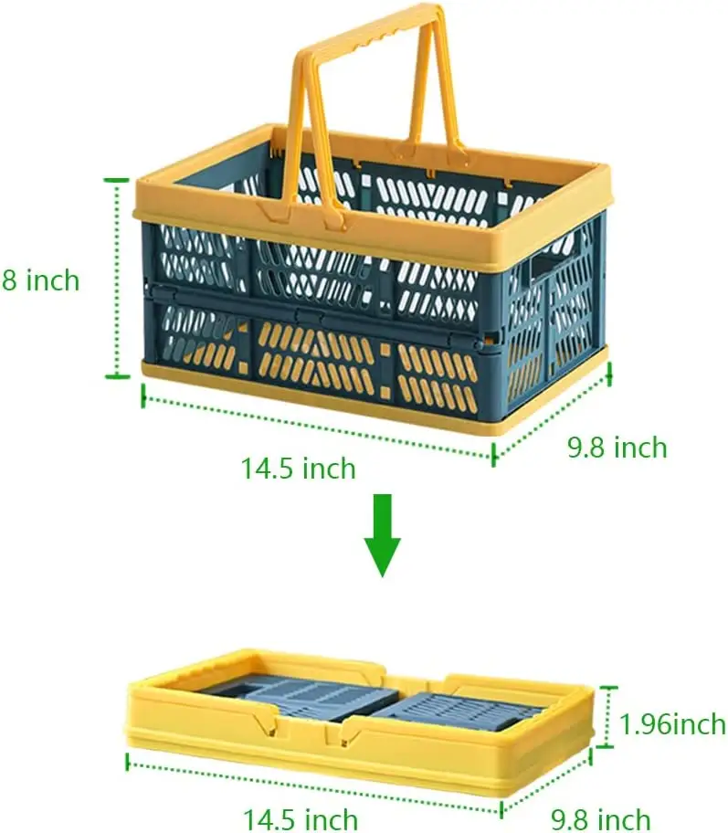 Cesta de compras dobrável portátil, recipiente de lixeira empilhável com alça