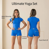 Ensemble athlétique 2 pièces pour femmes YIMO, haut à manches courtes + short taille haute |   Contrôle du ventre, amincissement de la taille et design rehausseur de fesses