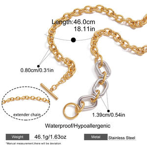 Collar de Cadena de Cable de Dos Tonos Que No Se Deslustra para Mujer, Grueso, Chapado en Oro de 18K, Acero Inoxidable, Cierre OT, Collar en Capas - Product Image 6