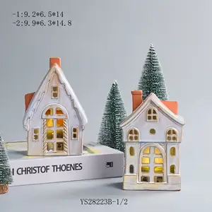 ODM Custom Xmas Adornment Christmas Table Decor Decoration Small Tiny LED Light Ceramic Christmas Ornament Village House