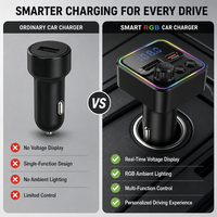 Pengisi Daya Ponsel Cepat 20W Pengisi Daya Mobil QC3.0 USB-A USB-C PD20W dengan Lampu Ambient RGB Tampilan Tegangan Digital 12-24V Logo Kustom OEM