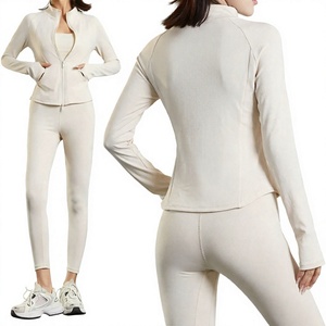 Ensemble de veste de yoga pour femmes, col montant, 2 pièces, tenue de sport respirante et extensible, tenue de fitness, vêtements de détente pour le Pilates - Product Image 2