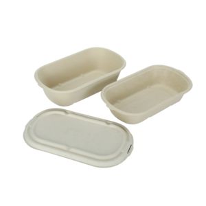 Disposable cane takeaway lunch box bagasse food container oval no added pfas pulp sugarcane bagasse bowl