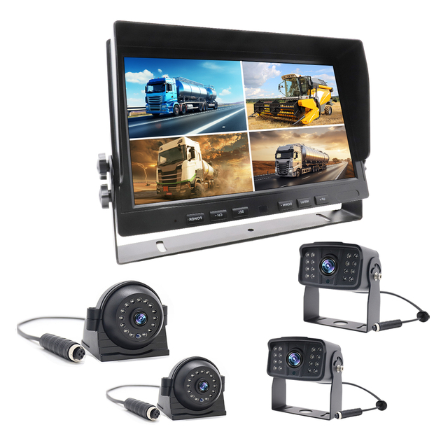 10.1 Inch Quad Car Monitor Reverse Monitor for Bus Truck Tractor Monitor Split Image DVR 1080P Wired Truck Backup Camera System