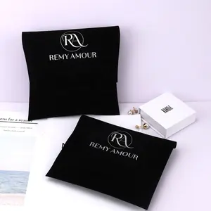Logotipo personalizado luxo impressão Black Velvet Envelope Carteira Gift Jewelry Bag Velvet Envelope Pouch