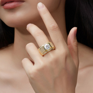 Luxury Geometric Cocktail <b>Ring</b> With Round Moissanite Pave Setting 925 <b>Silver</b> Unisex Engagement Wedding <b>Statement</b> Jewelry Gift - Product Image 3