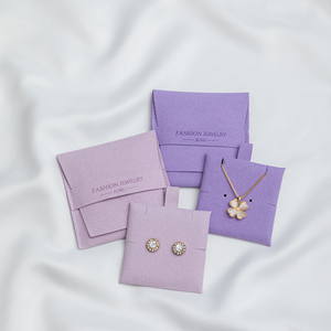 Petites pochettes à bijoux personnalisées violettes 8*8CM avec logo, pochette d'emballage pour bijoux en microfibre et insert - Product Image 6