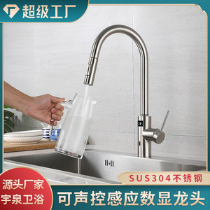 Stainless Steel Smart Voice Controlled Temperature Digital Display Infrared Sensor Kitchen Sink Pull Out Faucet Single Handle - Product Image 4