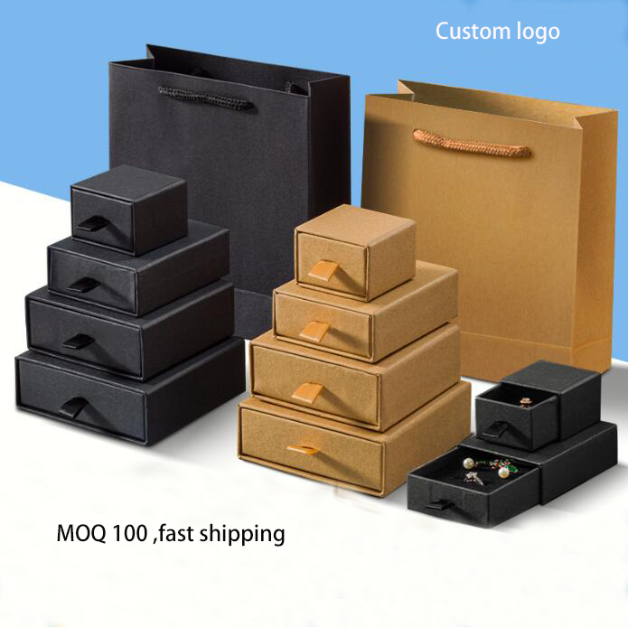 QIUHAN MOQ 100pcs Custom Logo Jewelry Box personalized Stamp Jewelry Package Boxes