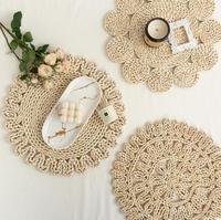 Napperon en rotin naturel Assiettes de présentation creuses en osier pour les vacances de Noël Napperons de cuisine ronds tissés