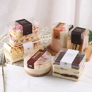 Ps carré tiramisu gâteaux en plastique conteneurs de stockage transparent bonbons dessert boîte cadeau en acrylique avec couvercle