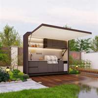 Îlot de cuisine extérieur modulaire moderne 2026 sur mesure, armoires BBQ en aluminium, finition laquée, écologique, ignifuge, robinet et évier