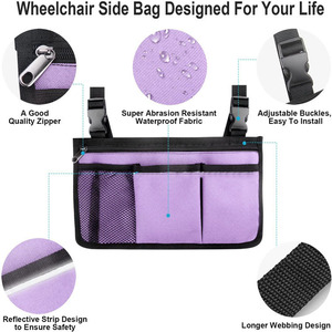 Custom Wheelchair Side Organizer Storage Bag Armrest Pouch with Cup Hold and Reflective Strip Wheelchair Bag - Product Image 3