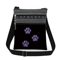 Tas Selempang Kanvas Premium Custom dengan Cetakan Cakar Kucing, Kantong Messenger Resleting Ganda untuk Wanita Grosir