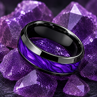 Bague unisexe JLM OEM en acier inoxydable électroplaqué noir, style vintage violet, idéale pour fiançailles, cadeaux, fêtes et mariages, ajustement confortable