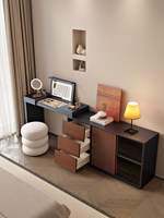 Ensemble de coiffeuse moderne de luxe en noyer avec miroir LED à rabat, grand meuble de rangement avec commode à 3 tiroirs, ensemble de bureau de maquillage pour chambre à coucher
