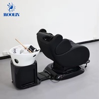 Fauteuil de lavage électrique MOOLIN moderne en céramique avec lit de massage en cuir PU et repose-pieds réglable