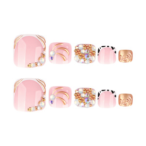 TSZS Faux ongles de pieds réutilisables de luxe français avec strass, perles et fleurs 3D, carrés, pour <span class=keywords><strong>manucure</strong></span> des pieds, vente en gros - Product Image 1