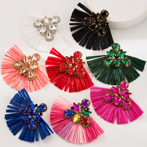 Pendientes Colgantes de Rafia con Racimo de Diamantes de Imitación Brillantes, Pendientes Grandes y Atrevidos de Estilo Bohemio para Mujer, Joyería para Vacaciones de Verano en la Playa - Product Image 2