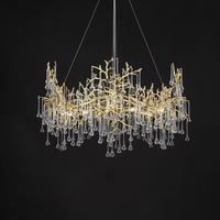 Lustre Goutte d'Eau en Cristal, Luminaire Atmosphérique Nordique en Aluminium pour Escalier et Salon, Luxe et Élégance