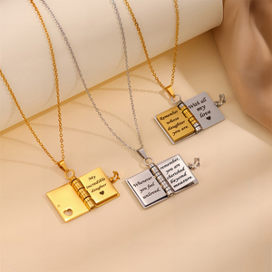 Collar con Colgante de Libro de Acero Inoxidable 316L, Grabado '<span class=keywords><strong>Mi</strong></span> Pequeña Estrella', Recuerdo con Corazón Recortado en Oro y Plata, Hipoalergénico, <span class=keywords><strong>Regalo</strong></span> OEM - Product Image 1