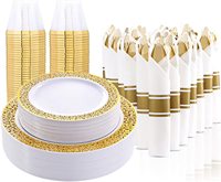 Fournitures de mariage, anniversaire, fête de mariage, couteau, fourchette, cuillère, ensemble de couverts, tasse jetable, assiette, vaisselle avec serviette roulée