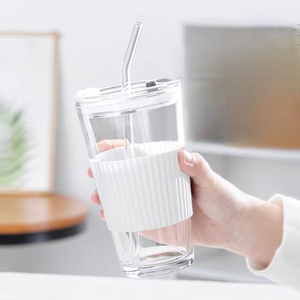 Vasos de Vidrio para Café Helado, Tazas de Vidrio para Café, Vasos para Agua de 15 oz con Pajita y Tapa, Venta al Por Mayor - Product Image 1