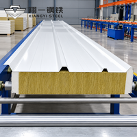 Panneau sandwich en laine de roche avec bordure en PU, classe A, ignifuge, panneau isolé PPGI pour structure en acier, mur et toit d'usine, isolation thermique