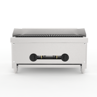 Gril à charbon de bois commercial de 24 pouces en acier inoxydable avec pierres de lave, 56 000 BTU, grilles en fonte, pour restaurant et barbecue