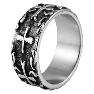 yunnique Men's <b>Titanium</b> Steel Cross <b>Ring</b> Steel Color Geometric Design Gift Jewelry - Product Image 5