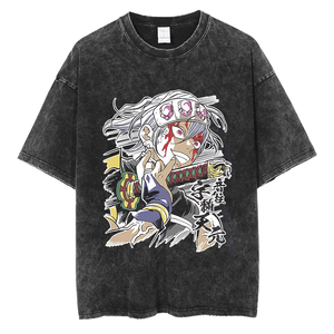 T-shirt da uomo vintage in puro cotone lavato e distressed, traspirante, 240g, vestibilità regular, estiva, a maniche corte, con stampa <span class=keywords><strong>anime</strong></span>. - Product Image 6