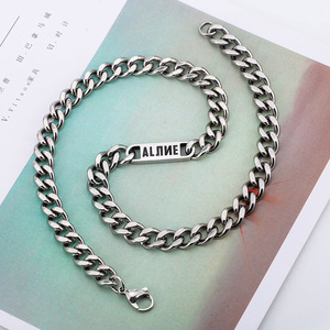 yunnique Cuban <b>Chain</b> Necklace <b>Titanium</b> Steel Letter Geometric Design For Leisure Gift - Product Image 3