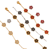 Gelang Wanita Mewah Gaya Boho Berbahan Baja Anti Karat Lapis Emas Asli 18k dengan Zirkon Motif Bunga Clover, Perhiasan Keberuntungan yang Modis