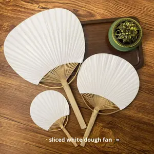 Abanicos Redondos Blancos con Marco y Asa de Bambú, Recuerdos para Bodas y Fiestas, Regalos, Abanicos de Papel - Product Image 1