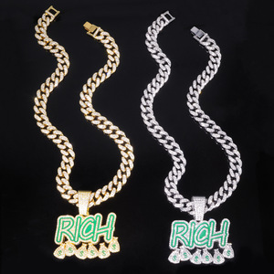 マイアミメンズトレンディロックヒップホップネックレスヨーロッパ系アメリカ人ジュエリーフルダイヤモンドゴールド豊富な文字マネーバッグパーティーギフト - Product Image 6