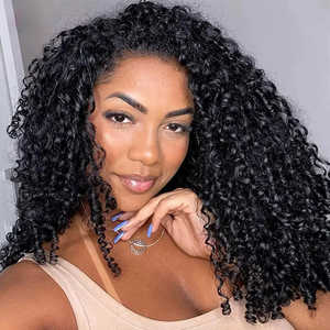 Capelli umani senza colla Afro crespo riccia mezza parrucca con coulisse senza usura e girati sopra i bordi 4C parrucca per principianti - Product Image 1