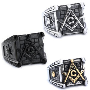 Anti Aanslag Ringen 18K Verguld Roestvrij Staal Ag Vrijmetselaar Vrijmetselaar Punk Hiphop Waterdichte Niet-Aantasting Ring Voor Mannen - Product Image 3