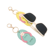 Étui à lunettes en cuir PU style île, support de lunettes de soleil, étui de voyage pour lunettes, organisateur de lunettes, breloque de sac