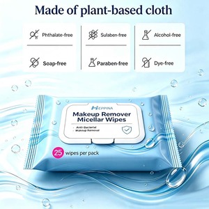 Lingettes démaquillantes micellaires OEM <span class=keywords><strong>à</strong></span> base de plantes, ultra-douces, pour enlever le <span class=keywords><strong>mascara</strong></span> waterproof, lingettes nettoyantes pour le visage, format voyage - Product Image 5