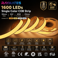Bande lumineuse COB RAYMATES UL ETL de 30 mm de large, 5 rangées, 24 V, flexible, super lumineuse, 1600 LED, bande LED COB pour plafond intérieur