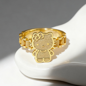 Anello Personalizzato in Acciaio Inossidabile con Personaggio Gatto Cartoon Placcato Oro, Gioiello Trendy da Donna, Regalo Personalizzato - Product Image 4