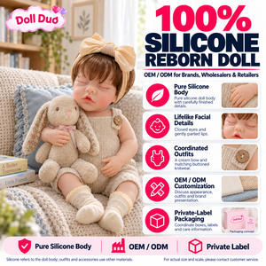 Muñeca Reborn de Silicona de Cuerpo Completo de 18 Pulgadas, Modelo Doll Duo Personalizada, con Pelele Beige de Punto y Lazo Crema, Regalo de Navidad Personalizado para Niños - Product Image 1