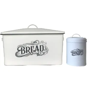 2pcs套装旧乡村设计面包盒和饼干ja气密和食品安全食品储存容器金属面包盒