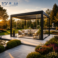 Sistema de Pérgola Motorizada de Lujo con Paneles de Vidrio Templado y Rejillas de Aluminio para Comedor al Aire Libre de Restaurantes