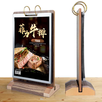 Support de table en bois massif noyer noir en forme de T, double face, pour affichage de menu à feuilles mobiles