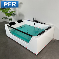 Promotion : Baignoire autoportante moderne en acrylique avec côtés vitrés, fonction massage à bulles d'air, drain intégré et coussin, écologique, pour adultes et hôtels